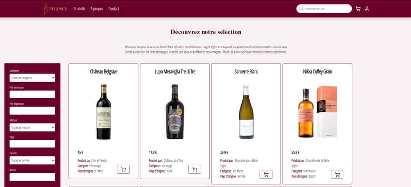 Screenshots of the Negosud website
